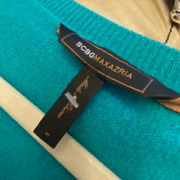 BCBG Max Azria 100% Cashmere long Sleeve Sweater aqua green blue M - Picture 6 of 7